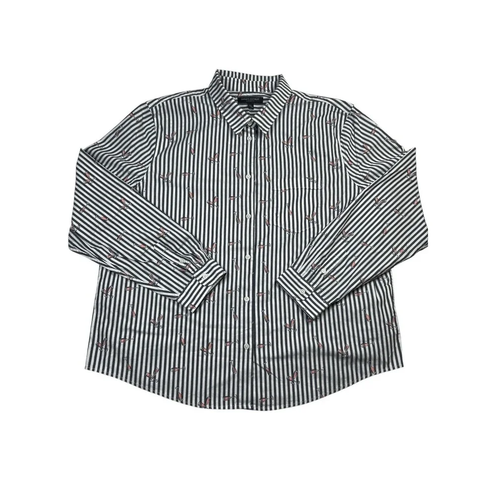 Banana Republic Shirt Men XL White Black Striped Champagne Glasses Quinn Boy-Fit